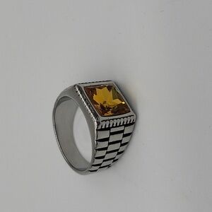 1998- Yellow Cubic Zirconia Handmade Men's Ring Size 9 NWT